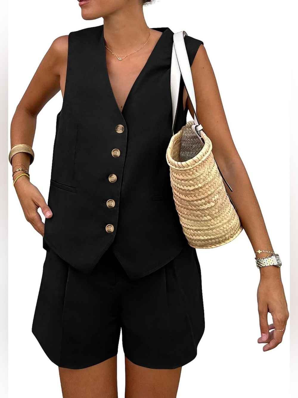 Women’s Linen Blend Shorts and Vest Set